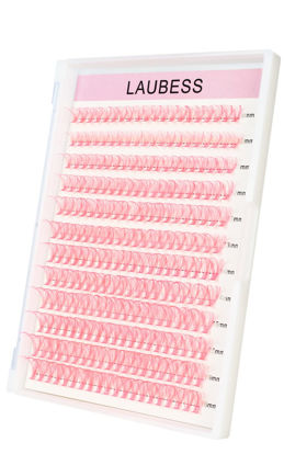 Picture of Colored Lash Clusters 40D Pink Individual Lashes D Curl Cluster Lashes Mixed Length Colored Lash Extensions Cluster Eyelash Extensions (Pink 40D-0.07D, 9-16mm)