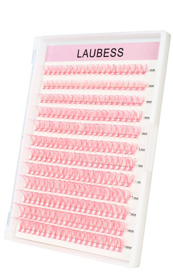 Picture of Colored Lash Clusters 40D Pink Individual Lashes D Curl Cluster Lashes Mixed Length Colored Lash Extensions Cluster Eyelash Extensions (Pink 40D-0.07D, 9-16mm)