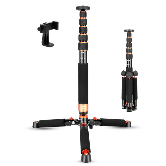 Picture of Koolehaoda Camera Aluminum Monopod with Metal Tripod Base.6 Sections 46-177cm/18-69inch Adjustable, Leg Diameter Φ28mm,up to 6kg /13lbs