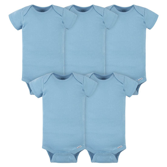 Picture of Gerber Baby 5-Pack Solid Onesies Bodysuits, Blue, 3-6 Months