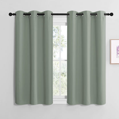 Picture of NICETOWN Greyish Green Room Darkening Curtains for Kitchen, Window Treatment Thermal Insulated Solid Grommet Room Darkening Curtains/Drapes for Bedroom (Set of 2, 42 inches Wide by 48 inches Long)