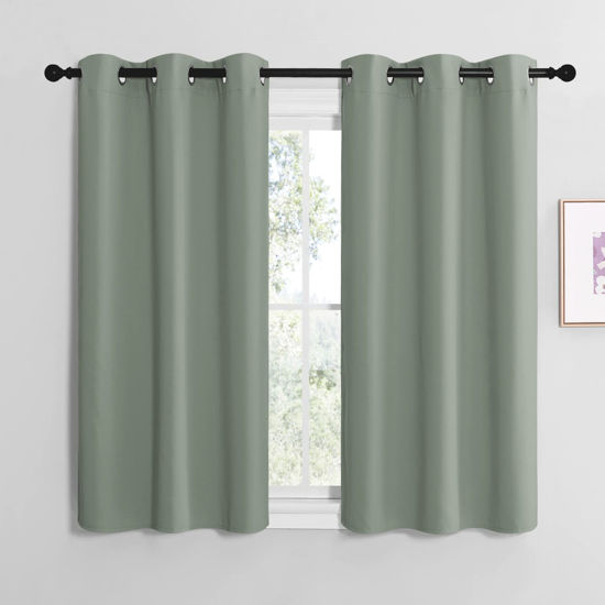 Picture of NICETOWN Greyish Green Room Darkening Curtains for Kitchen, Window Treatment Thermal Insulated Solid Grommet Room Darkening Curtains/Drapes for Bedroom (Set of 2, 42 inches Wide by 48 inches Long)