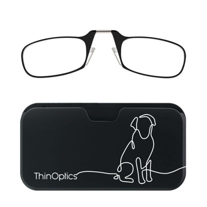 Picture of ThinOptics Universal Pod Case + Rectangular Reading Glasses, Dog Line, 44mm + 2