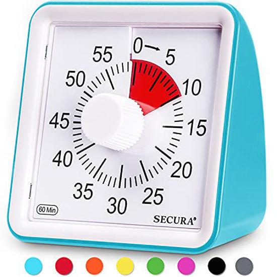 Picture of Secura 60-Minute Visual Timer, Classroom Countdown Clock, Silent Timer for Kids and Adults, Time Management Tool for Teaching (Blue)