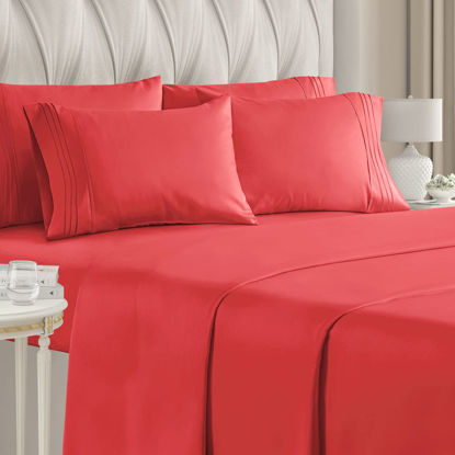 Picture of Queen Size Sheet Set - 6 Piece Set - Hotel Luxury Bed Sheets - Extra Soft - Deep Pockets - Easy Fit - Breathable & Cooling Sheets - Wrinkle Free - Comfy - Red Sheets - Queens Sheets - 6 PC