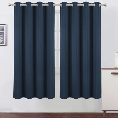 Picture of LEMOMO Navy Blue Blackout Curtains/52 x 72 Inch/Set of 2 Panels Room Darkening Curtains for Bedroom