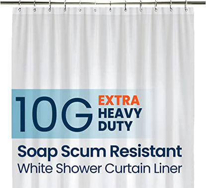 Picture of LiBa PEVA 10-Gauge Shower Curtain Liner, 72” W x 72” H - White, Plastic 10G Extra Heavy Duty Thickness, Waterproof