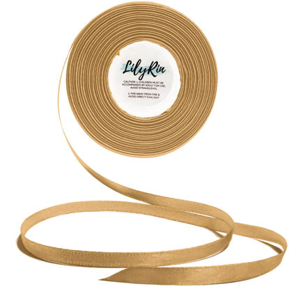 Picture of Old Gold Ribbon 1/4 Inches 36 Yards Satin Roll Perfect for Scrapbooking, Art, Wedding, Baby Shower, Packing Birthday, Wrapping Gifts or Other Projects Light Coffee