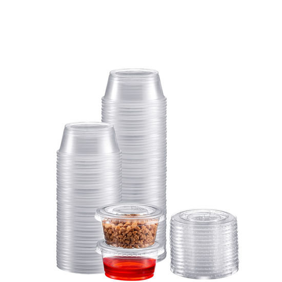 Condiment Cups with Lids, 100 Sets: 2 oz Disposable Small Plastic  Containers for Salad Dressings, Sauce and Jello Shots