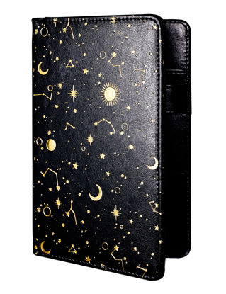 Picture of Mymazn Server Books for Waitress Book Server Wallet Server Pads Restaurant Waitstaff Organizer, Guest Check Book Holder Money Pocket Fit Server Apron (Black/Gold Moon Star Pattern)