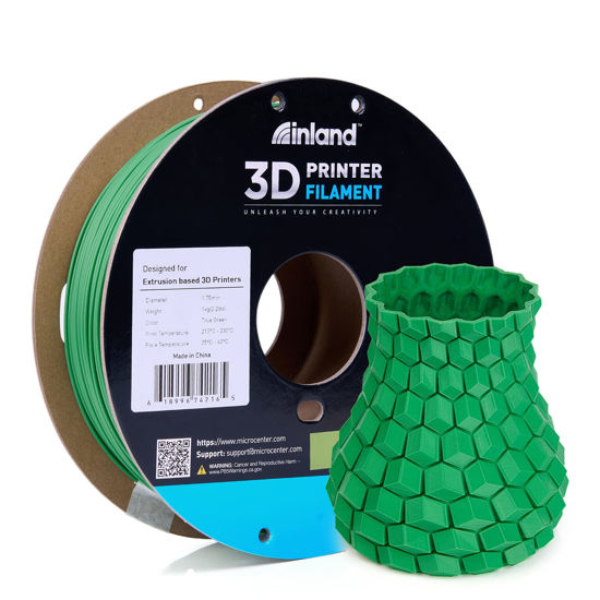 Picture of Inland PLA 3D Printer Filament 1.75mm - Dimensional Accuracy +/- 0.03mm - 1kg Cardboard Spool (2.2 lbs) - Fits Most FDM/FFF Printers - Odor Free, Clog Free Filaments - True Green