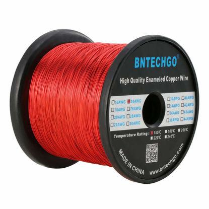 Picture of BNTECHGO 24 AWG Magnet Wire - Enameled Copper Wire - Enameled Magnet Winding Wire - 5 lb - 0.0197" Diameter 1 Spool Coil Red Temperature Rating 155℃ Widely Used for Transformers Inductors