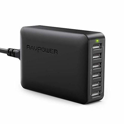 Picture of USB Charger RAVPower 60W 12A 6-Port Desktop USB Charging Station with iSmart Multiple Port, Compatible iPhone 11 Pro Max XS Max XR X 8 Plus, iPad Pro Air Mini, Galaxy S9 Edge, Tablet and More (Black)