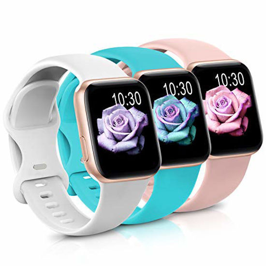 Picture of Sport Band Compatible with Apple Watch iWatch Bands 38mm 40mm 42mm 44mm,Soft Silicone Strap Wristbands for Apple Watch Series 3 Series 5 Series 6 Series 4 Series 2 Series 1 Series SE Women Men Pack 3