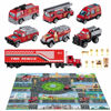 Picture of TEMI Diecast Emergency Fire Rescue Vehicle Toy Set w/Play Mat, Truck Carrier,Ambulance, Alloy Metal Fighting Car for 3 4 5 6 Years Old Toddlers Kids Boys and Girls