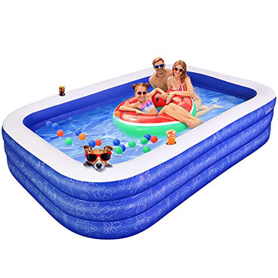 Picture of Inflatable Swimming Pool for Kids, AirExpect 120"x72"x22" Full-Sized Family Swim & Ball Pool with Built-in Cup Holders for 2 3 4 5 Years Old Kids and Adults, Summer Swim Center for Garden and Backyard