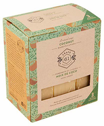 Picture of Crate 61, Vegan Natural Bar Soap, Coconut, 3 Pack, Handmade Soap With Premium Essential Oils, Cold Pressed Face And Body Bar Soap For Men And Women (4 oz, 3 Bars) Coconut 3 Pack