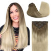 Picture of GOO GOO Clip-in Hair Extensions for Women, Soft & Natural, Handmade Real Human Hair Extensions, Ombre Ash Brown to Platinum Blonde, Long, Straight #T9/60, 7pcs 120g 16 inches