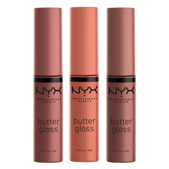 Picture of NYX PROFESSIONAL MAKEUP Butter Gloss Brown Sugar - Pack Of 3 Lip Gloss (Sugar High, Spiked Toffee, Butterscotch)