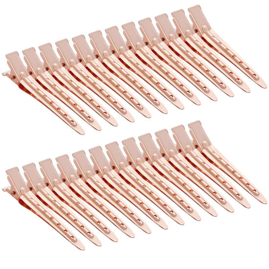 Picture of 24 Packs Duck Bill Clips, Bantoye 2.75 Inches Rustproof Metal Alligator Curl Clips with Holes for Hair Styling, Hair Coloring, Rose Gold