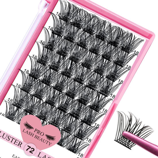 Picture of Lash Clusters, 72 Pcs Individual Lashes, Cluster DIY Lash Extension, Volume Eyelashes Look, Super Thin Band and Comfortable (Volume-C-18mm)