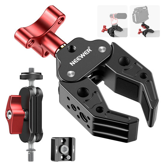 Picture of NEEWER Super Clamp with Dual Ballhead Magic Arm, Cold Shoe Mount, 1/4" 3/8" Threads Compatible with SmallRig Accessories, Light Clamp Camera Clamp Max Load 2.2kg Compatible with GoPro Insta360, UA023