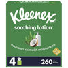 Picture of Kleenex Soothing Lotion Facial Tissues with Coconut Oil, Aloe & Vitamin E, 4 Cube Boxes, 65 Tissues Per Box (260 Total Tissues)