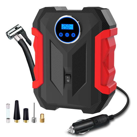 Picture of Digital Air Compressor for Car Auto Pump Portable Tire Inflator with LED Light DC 12V, Red