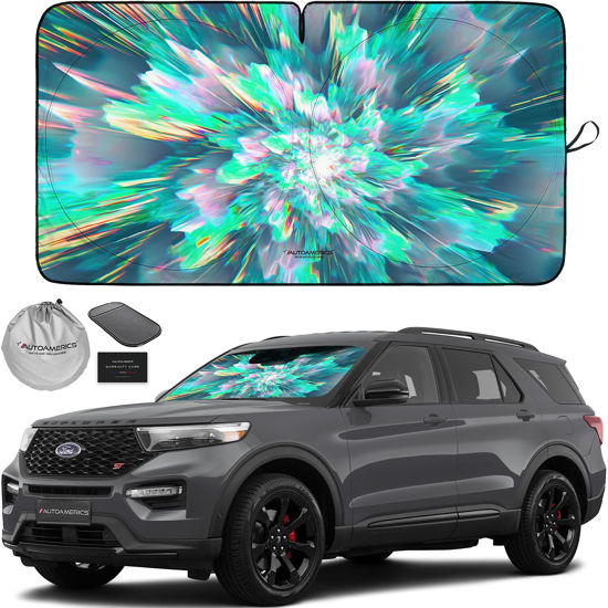 Picture of Autoamerics 1-Piece Windshield Sun Shade - Color Shower Foldable Car Front Window Sunshade for Most Cars SUV Truck - Heat Blocker Visor Protector Blocks Max UV Rays and Keeps Your Vehicle Cool Medium