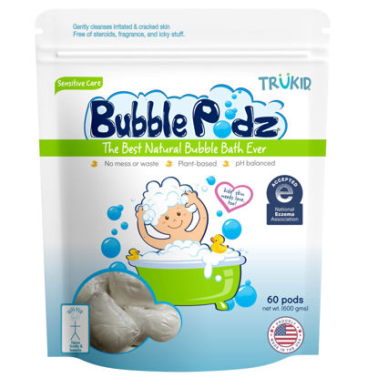 Picture of TruKid Bubble Podz Bubble Bath for Baby & Kids, NEA-Accepted for Eczema, Gentle Refreshing Colloidal Oatmeal Bath Bomb for Sensitive Skin, pH Balance 7 for Eye Sensitivity, Unscented (60 Podz)