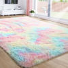 Picture of Rainbow Runner Rugs for Girls Bedroom, Unicorn Room Decor, Pastel Area Rug for Kids, Shag Carpet for Nursery, Soft Play Mat for Baby, Fuzzy Rug for Living Room, Plush Rug for Playroom, Throw Rug 3x5