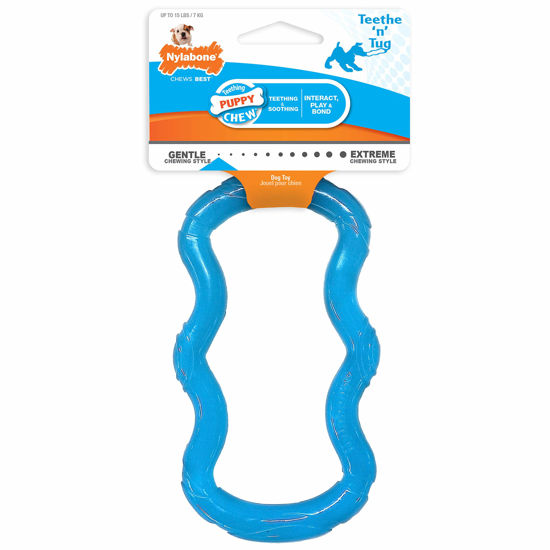 Picture of Nylabone Teethe 'n' Tug Puppy Chew Toy for Teething - Puppy Supplies - Blue, X-Small/Petite (1 Count)