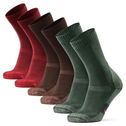 Picture of DANISH ENDURANCE Merino Wool Hiking Socks for Men & Women Crew Length & Thermal 3 Pack, Multicolor: Brown, Red, Green, US Women 11-13 // US Men 9.5-12.5