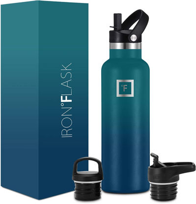 Picture of IRON °FLASK Sports Water Bottle - 20 oz, 3 Lids (Straw Lid) - Leak Proof, Durable Double Walled Stainless Steel - Gym Bottles for Men, Women & Kids - Insulated Thermos, Hot & Cold Hiking Canteen