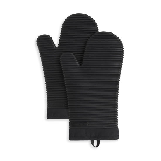 Picture of KitchenAid Ribbed Soft Silicone Oven Mitt Set, 7"x13", Onyx Black 2 Count