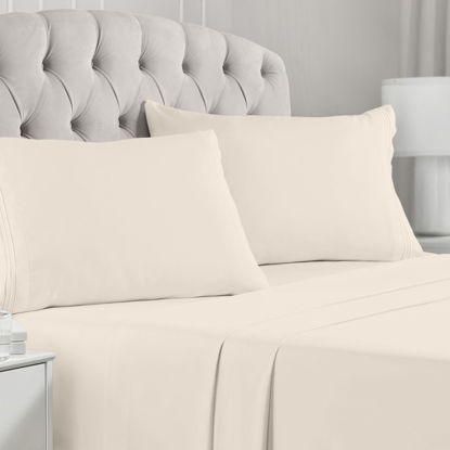 Picture of Mellanni Queen Sheet Set - 4 Piece Iconic Collection Bedding Sheets & Pillowcases - Hotel Luxury, Extra Soft, Cooling Bed Sheets - Deep Pocket up to 16" - Wrinkle, Fade, Stain Resistant (Queen, Ivory)