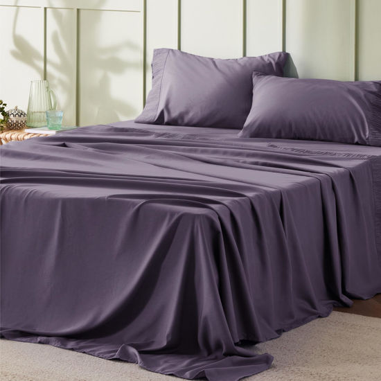 Picture of Bedsure King Size Sheets - Soft 1800 Sheets for King Size Bed, 4 Pieces Hotel Luxury Dusty Purple Sheets King, Easy Care Polyester Microfiber Cooling Bed Sheet Set