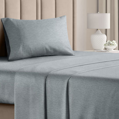 Picture of Twin XL Size Sheet Set - Breathable & Cooling Sheets - Softer Than Jersey Cotton - Same Look as Jersey Knit Sheets & T-Shirt Sheets - Deep Pockets - 3 Piece Set - Wrinkle Free - Heathered Blue - 4PC