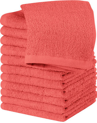 Picture of Utopia Towels Cotton Washcloths Set - 100% Ring Spun Cotton, Premium Quality Flannel Face Cloths, Highly Absorbent and Soft Feel Fingertip Towels (12 Pack, Coral)