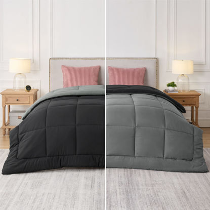 Picture of Bedsure California King Reversible Comforter Duvet Insert - All Season Quilted Comforters Cal King Size, Down Alternative Bedding Comforter with Corner Tabs - Black/Grey