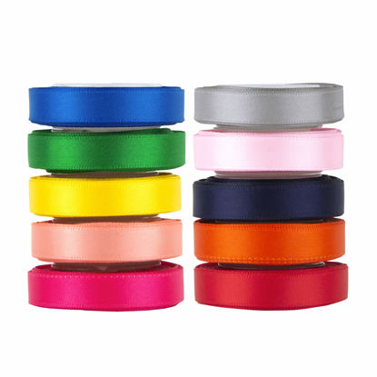 Picture of VATIN Solid Color Double Sided Polyester Satin Ribbon 10 Colors 3/8" X 5 Yard Each Total 50 Yds Per Package Ribbon Set, Perfect for Gift Wrapping, Hair Bow, Trimming, Sewing and Other Craft Projects