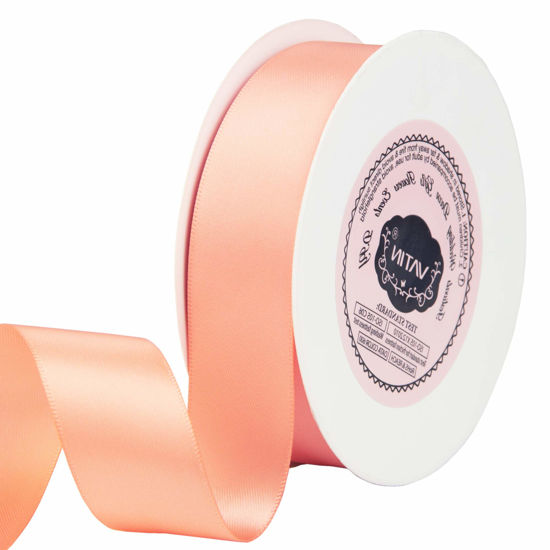 Picture of VATIN 1 inch Double Faced Polyester Satin Ribbon Peach -Continuous 25 Yard Spool, Perfect for Wedding, Wreath, Baby Shower,Packing and Other Projects