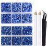 Picture of LPBeads 6400 Pieces Hotfix Rhinestones Lt Sapphire Flat Back 5 Mixed Sizes Crystal Round Glass Gems with Tweezers and Picking Rhinestones Pen