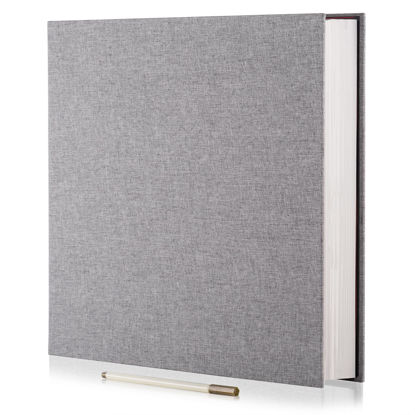 Picture of Photo Album Self Adhesive 3x5 4x6 5x7 6x8 8x10 8.5x11 11x10.6 Magnetic Scrapbook Length 11x10.6 Inch 40 Pages Linen Cover DIY Photo Album with A Metallic Pen and DIY Accessories(Gray)