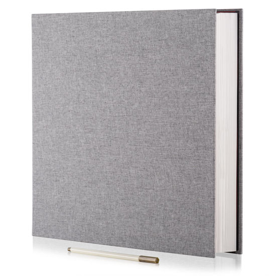 Picture of Photo Album Self Adhesive 3x5 4x6 5x7 6x8 8x10 8.5x11 11x10.6 Magnetic Scrapbook Length 11x10.6 Inch 40 Pages Linen Cover DIY Photo Album with A Metallic Pen and DIY Accessories(Gray)