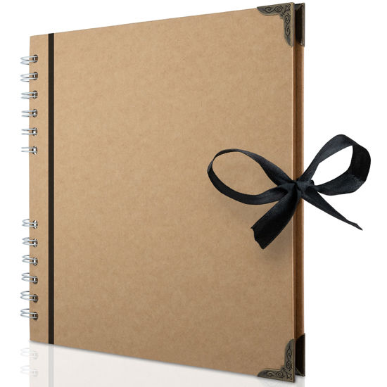 Picture of Bstorify Scrapbook Album 60 Pages (8 x 8 Inches) Brown Thick 200gsm Kraft Paper, Scrap Book with Corner Protectors, Ribbon Closure - Ideal for Your Scrapbooking Albums, Art & Craft Projects