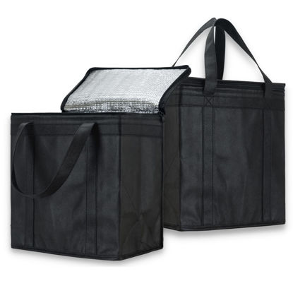 Picture of NZ home Medium Insulated Cooler Bag for Food Delivery & Grocery Shopping with Zippered Top, Black (2 pack)