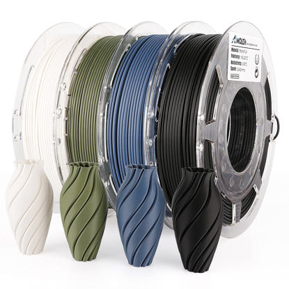 Picture of AMOLEN 3D Printer Filament Bundle, PLA Filament 1.75mm Bundle, Matte Black,White,Olive Green,Navy Blue PLA Filament, 3D Printing Filament Bundle, 200g X 4 Spools Pack