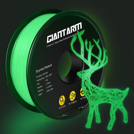 Picture of GIANTARM Glow in The Dark Green Luminous 1.75mm(±0.03mm) PLA Filament 1kg Spool, High Brightness and Long Time Glow, Christmas Green Fit for Most FDM 3D Printer