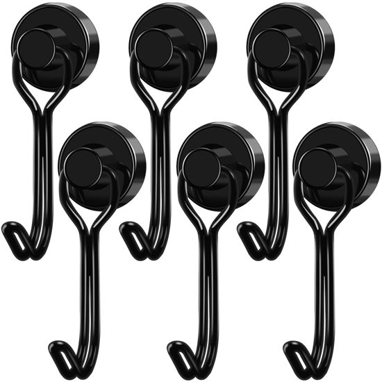 Picture of LOVIMAG Strong Magnetic Hooks, 25LBS Swivel Magnetic Hooks Cruise, Black Magnet Hooks for Hanging, Grill, Cruise Cabins, Refrigerator, Kitchen, Door, Locker, Key and Calendar - Pack of 6